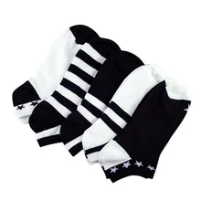 5 пар, женские короткие носки, одноцветные, в полоску, со звездами, женские короткие носки, на лето и весну, хлопковые, невидимые, Нескользящие, низкие носки