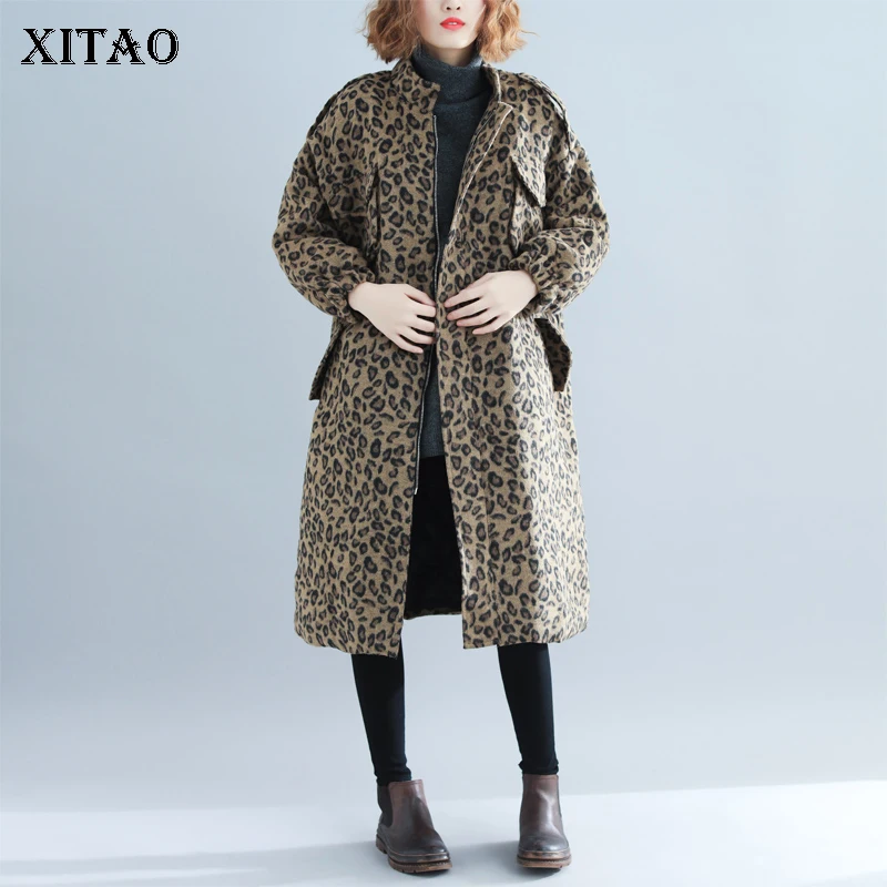 XITAO, корейский стиль, леопардовое зимнее пальто, сохраняющее тепло, парка, плюс размер, на молнии, Длинный топ, Женская Осенняя зимняя одежда, женская новая, XJ2289