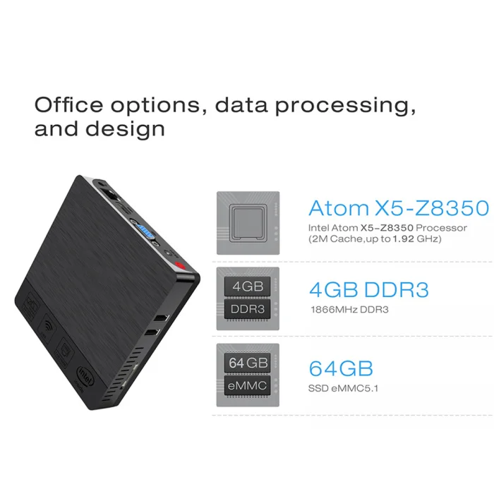 Мини ПК 4G/64GB Win10 BT4.0 теплоотвод пыле 2,4G+ 5,8G двойной WiFi OD889