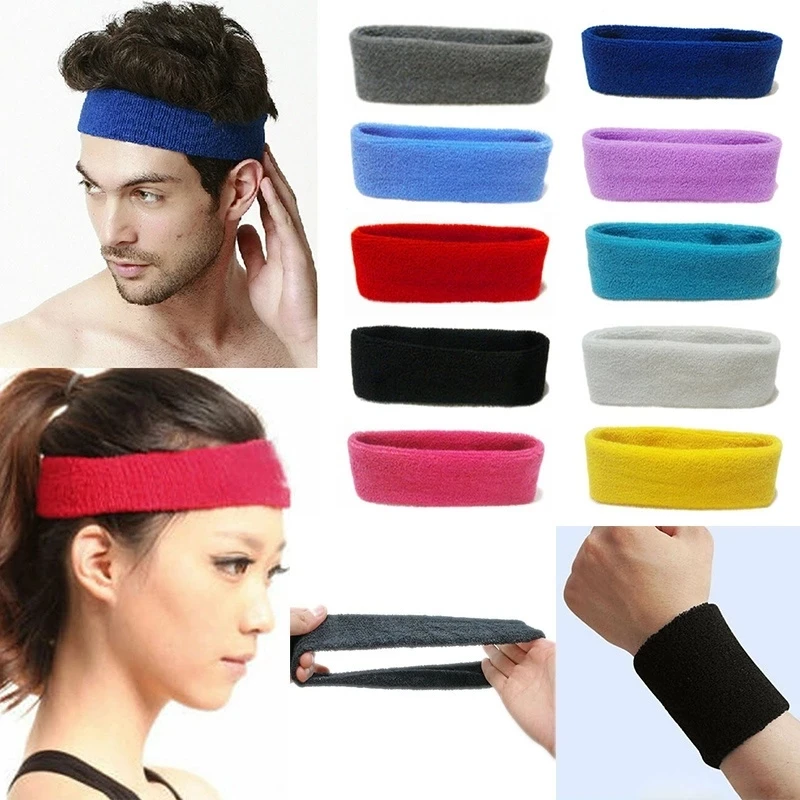 Unisex Cotton Sports Headband Towel Material Exercise Gym Sweat Band Pink Purple 