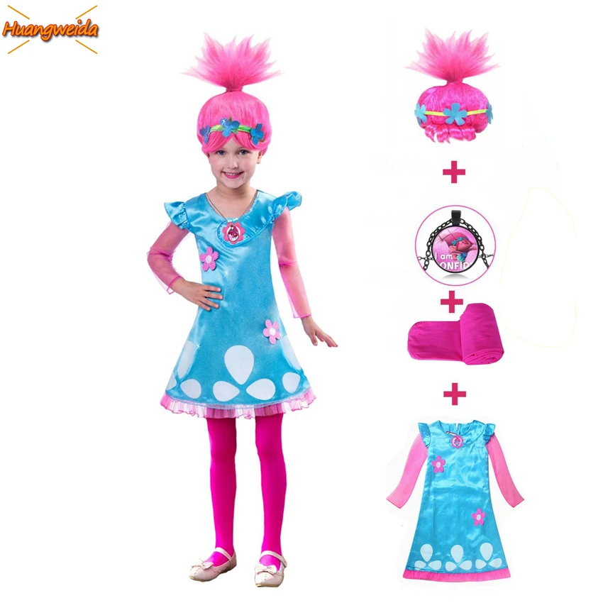 Тролли платья для девочек с изображением тролля и надписью Poppy (Поппи) Костюмы