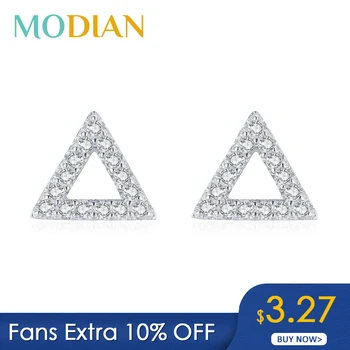 

Modian 2021 Real 925 Sterling Silver Simple Triangle Stud Earrings for Women Bright Clear CZ Statement Wedding Jewelry Female