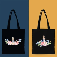 Canvas tote Bag s Cute Cartoon Rabbit Black Shoppers Bag Large Capacity Handbags Female Vintage Aesthetic Teacher Handbag