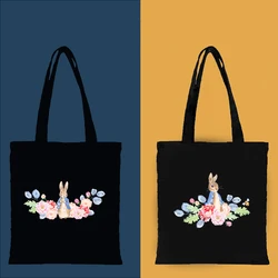 Canvas tote Bag s Cute Cartoon Rabbit Black Shoppers Bag Large Capacity Handbags Female Vintage Aesthetic Teacher Handbag