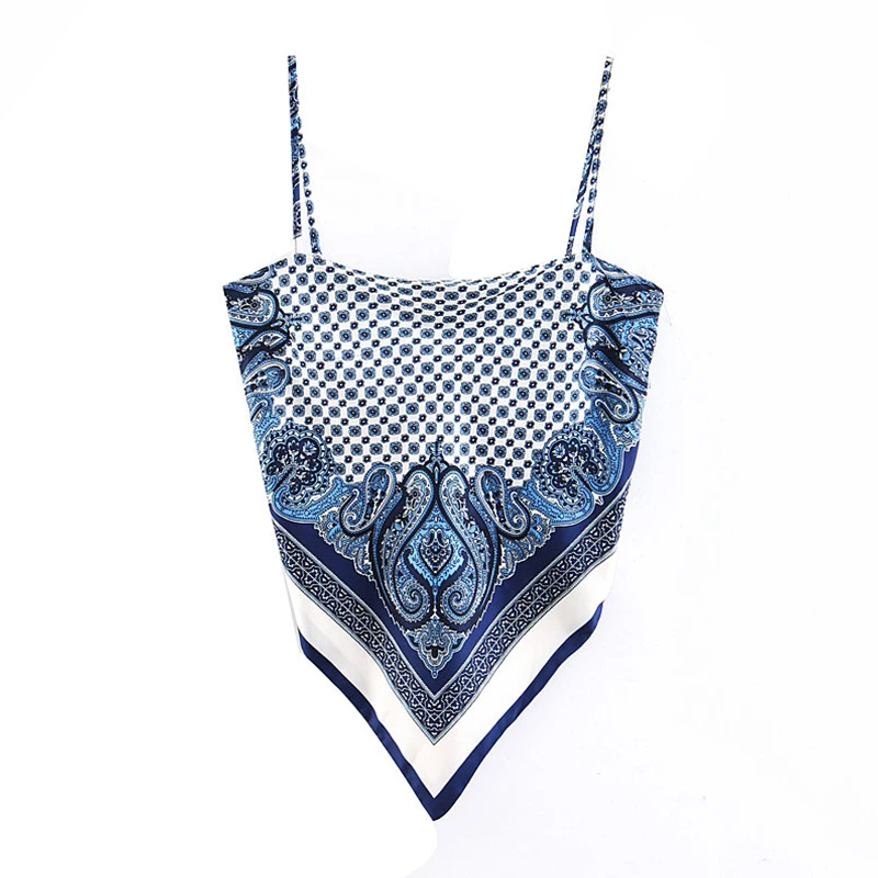 

Women Summer Tank Tops Retro Prints Sling Bellyband Lace-Up Back Backless Vest Strapless Beach Vacation Vests Irregular Top