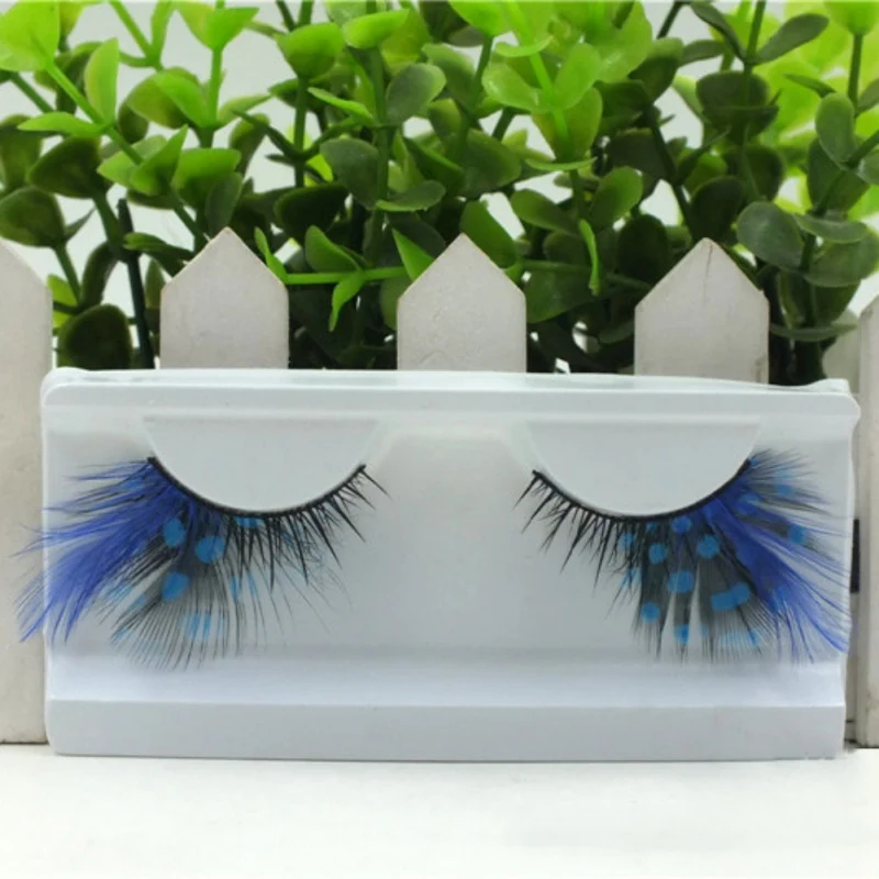 

1 Pair Eyelashes Extension False Eye Lashes Halloween Makeup Blue Color Sexy Blue Point Peacock Prints Volume Feather Eyelashes