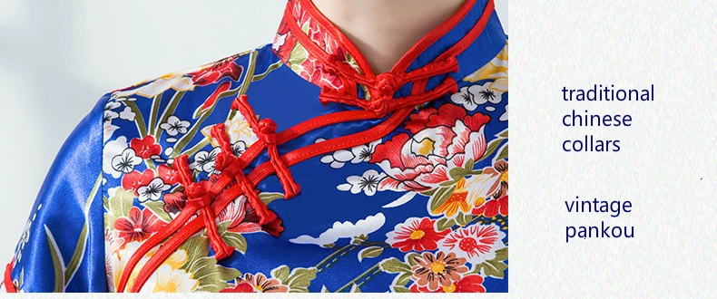 Sheng Coco леди синий шелк Cheongsam платья элегантный Шанхай Китай стильный с разрезом длинные Chipao XXXL