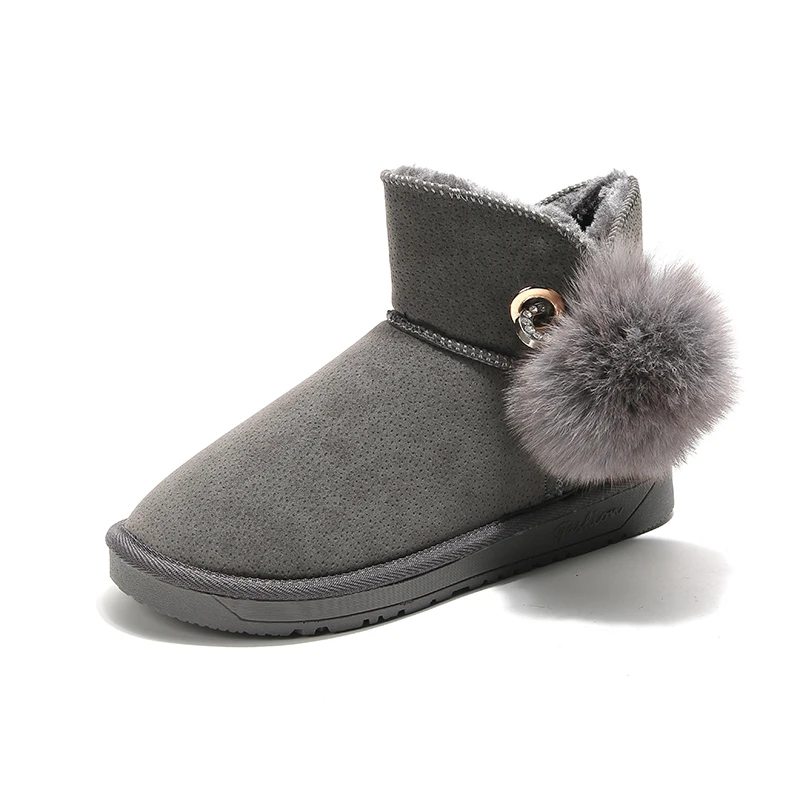 Winter New Women Snow Boots Plus Plush Keep Warm Ankle Fur Emu Boots Pin Plush Ball Comfortable Non-slip Winter Boots - Цвет: Серый