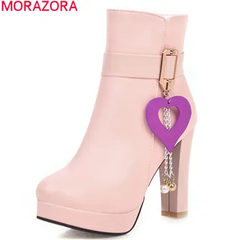 

MORAZORA 2020 Newest hot ankle boots women zip Heart-shaped autumn high heels platform boots sweet party wedding shoes woman