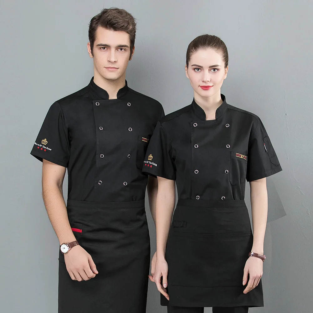 Food Service chef uniforms restaurant catering chef clothes M-4XL high quality short sleeves embroidery Chef Jackets 4 colors