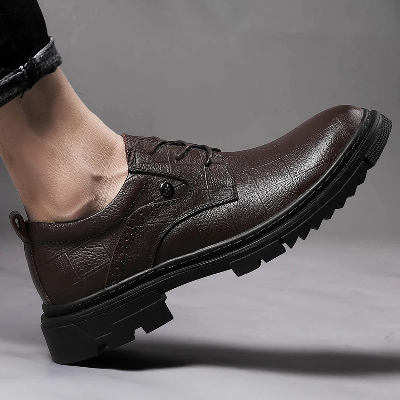 Derbi Business Men Shoes Black Genuine Leather Men Shoes Luxury Brand Mens Wedding Dress Shoes Large Size Lacing Formal Shoe Man