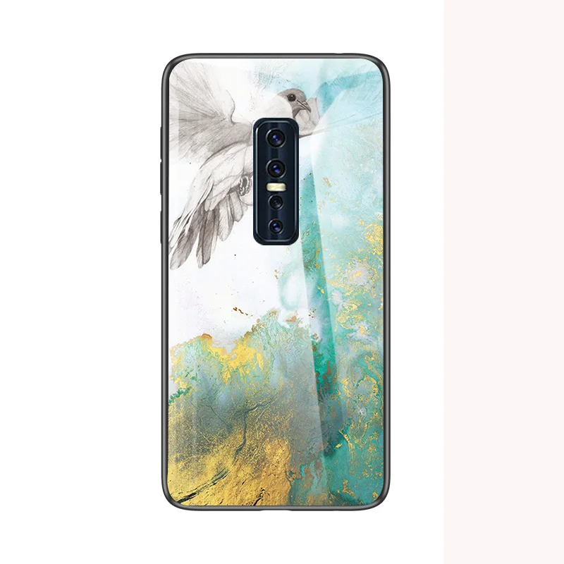 ДЛЯ Vivo V17 Pro Чехол мраморный глянцевый закаленное стекло Мягкий Силиконовый противоударный жесткая задняя крышка для телефона для Vivo V17Pro чехол 6,44 дюймов - Цвет: Flying Pigeon