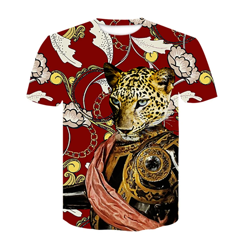 

Men's Fashion Casual T-Shirt Tops Slim Round Neck Animal 3D Print Short Sleeve
