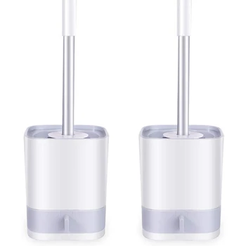 

2 Pack Toilet Brush and Holder Set with Soft Silicone Bristle, Bathroom Toilet Bowl Brush with Detachable Water Storage