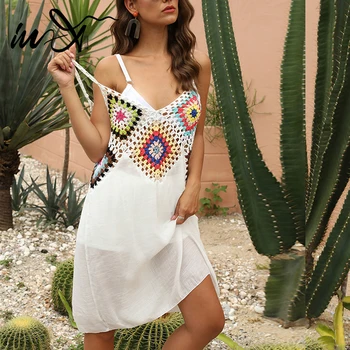 

In-X Crochet swimsuit cover ups Sexy hollow beach dress women cover up Beach wear V neck casual beach wear bathing suit bathers