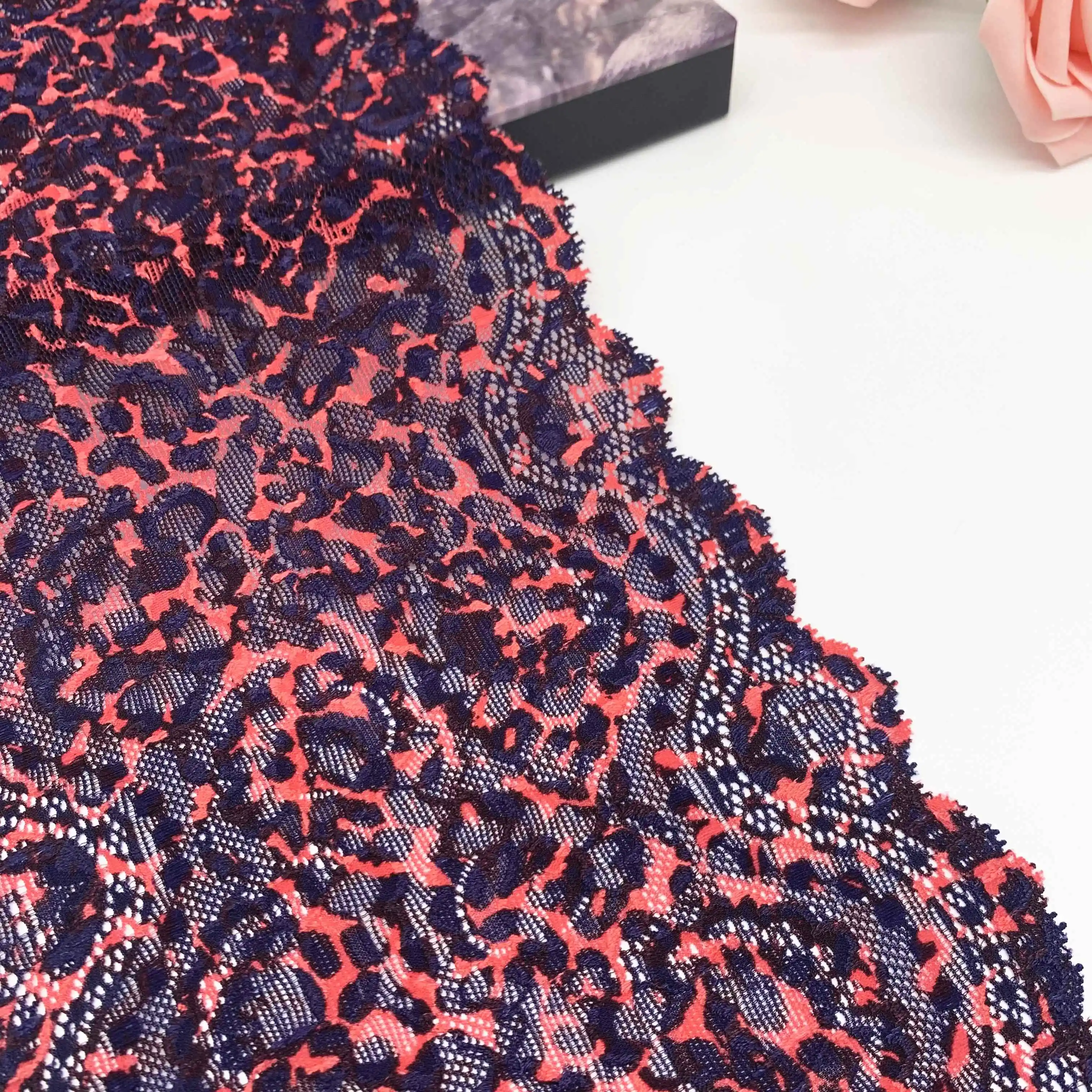 3M/lot Width 6 5/8 17cm PinkLeopard Elastic Stretch Lace Trim For Clothing Accessories Dress Sewing Applique Costume Lace Fabric 3
