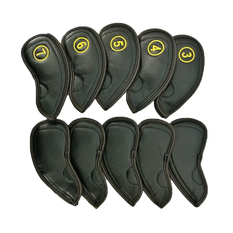10pcs Universal Golf Iron Club Head Cover Set PU Leather Golf Headcover Irons Protector with Number 4Options13