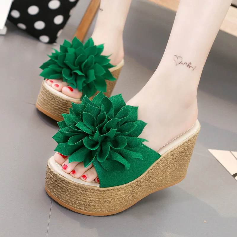 

Summer Platform Slanted Heel Sandals Women's Flower Waterproof Platform Extra High Sandals Women's Korean-style Breathable WOMEN