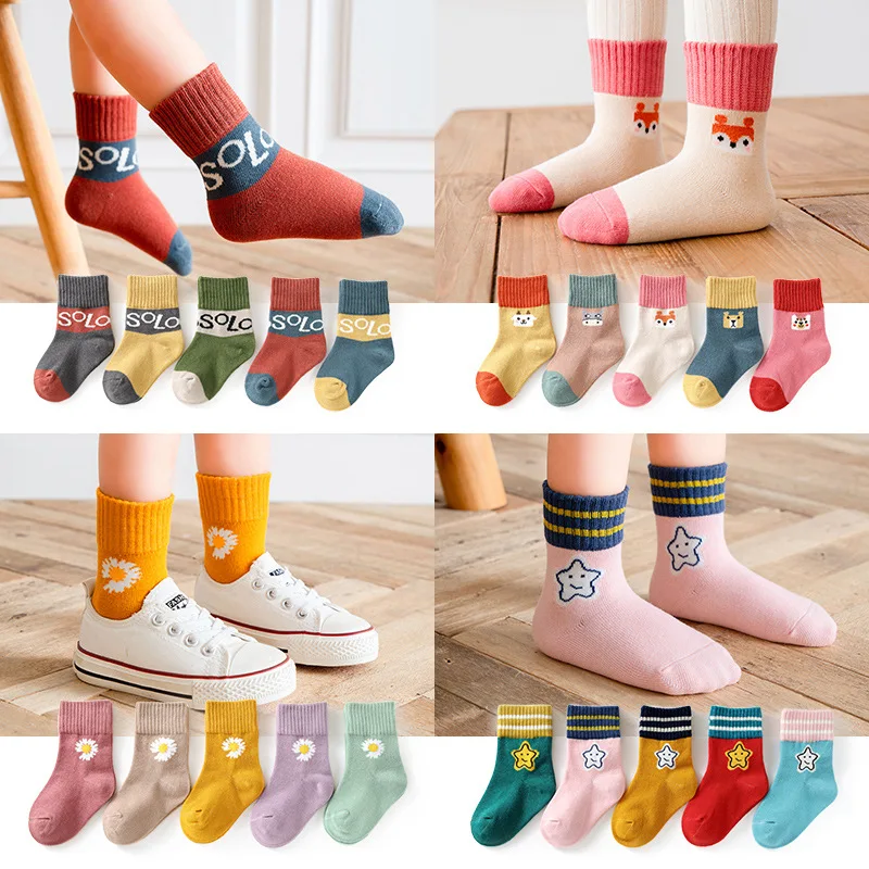 Kids Socks Autumn Winter Children Cartoon Socks 5 Pairs/Lot