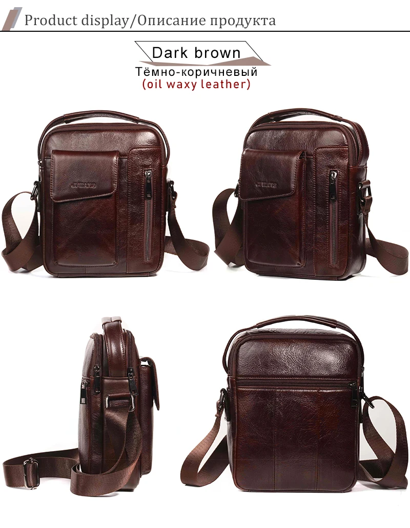 New Genuine Leather Man Messenger Bags Vintage Cow Leather Small Shoulder bag For Male Men's Crossbody Bag Casual Tote handbags