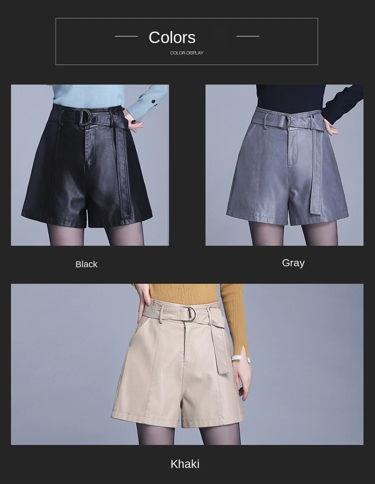 trendy plus size clothing Women High Waist PU Leather Shorts Chic Wide Leg Faux Leather Black Grey Rice White Autumn Winter Loose PU Plus Size Shorts Hot high waisted denim shorts