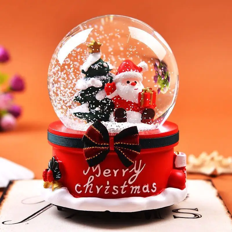 

Creative Christmas crystal ball music box floating snow with lights