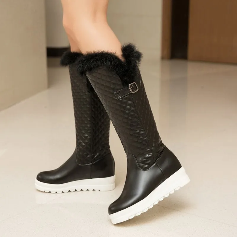 winter The New Rabbit hair fashion Round head Increase within snow boots Leisure Plus velvet Keep warm High heel Women boots