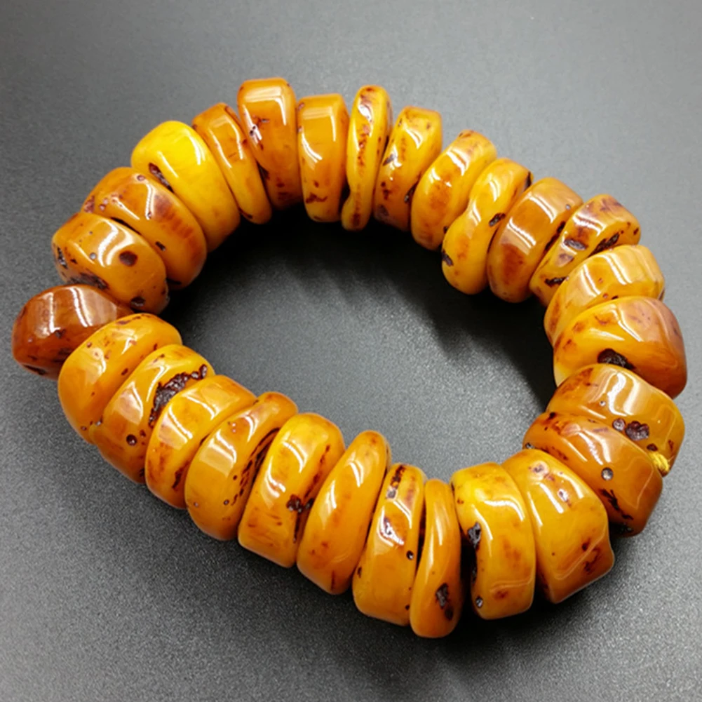 Beaded Bracelet Natural Amber Beeswax Old Stone Hand Jewelry