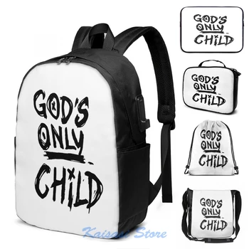

Funny Graphic print Gods Only Child USB Charge Backpack men School bags Women bag Travel laptop bag