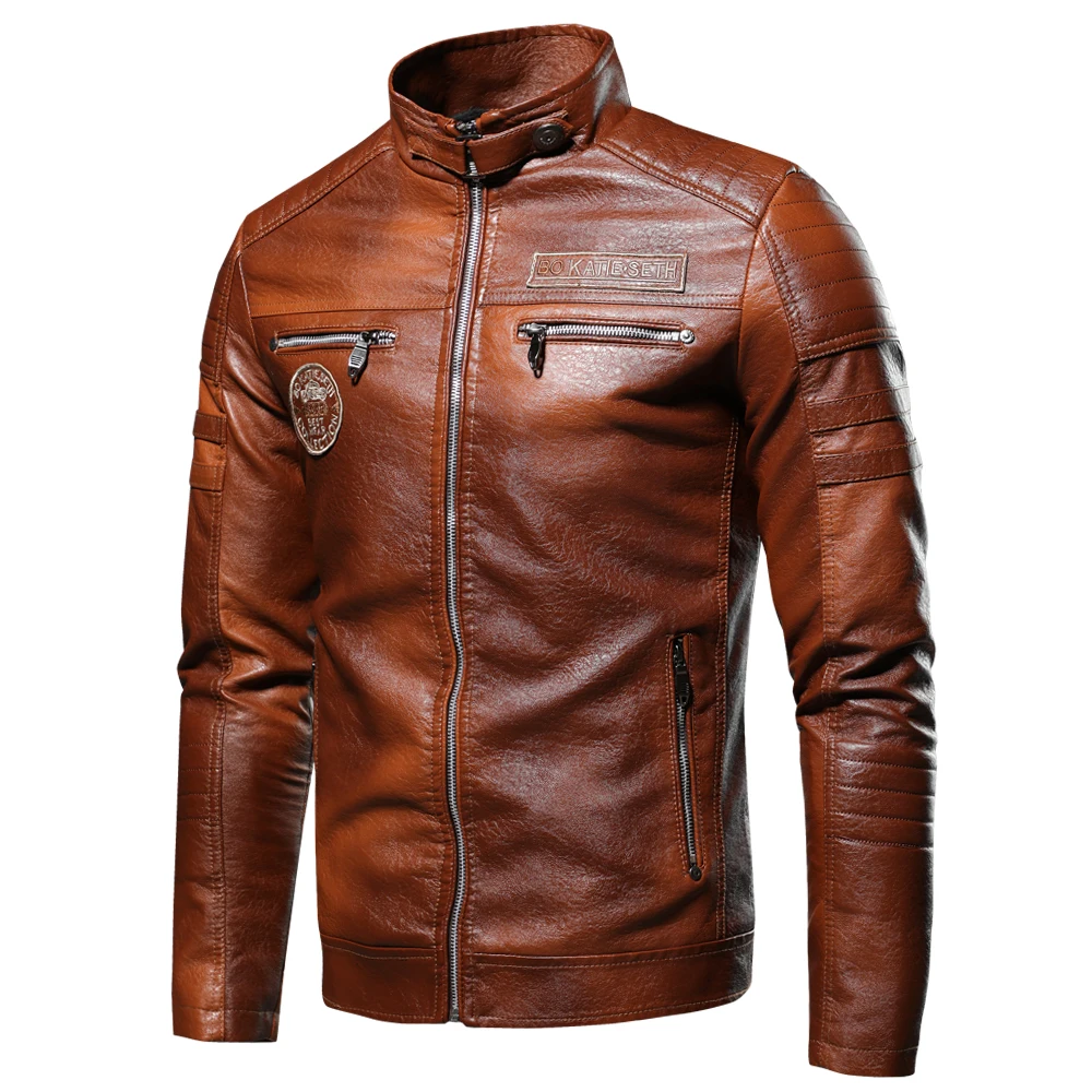 black leather jacket mens Men 2021 Autumn New Brand Casual Motor Distressed Leather Jacket Coat Men Winter Vintage Outwear Faux Leather Jackets Men big and tall leather jacket Casual Faux Leather