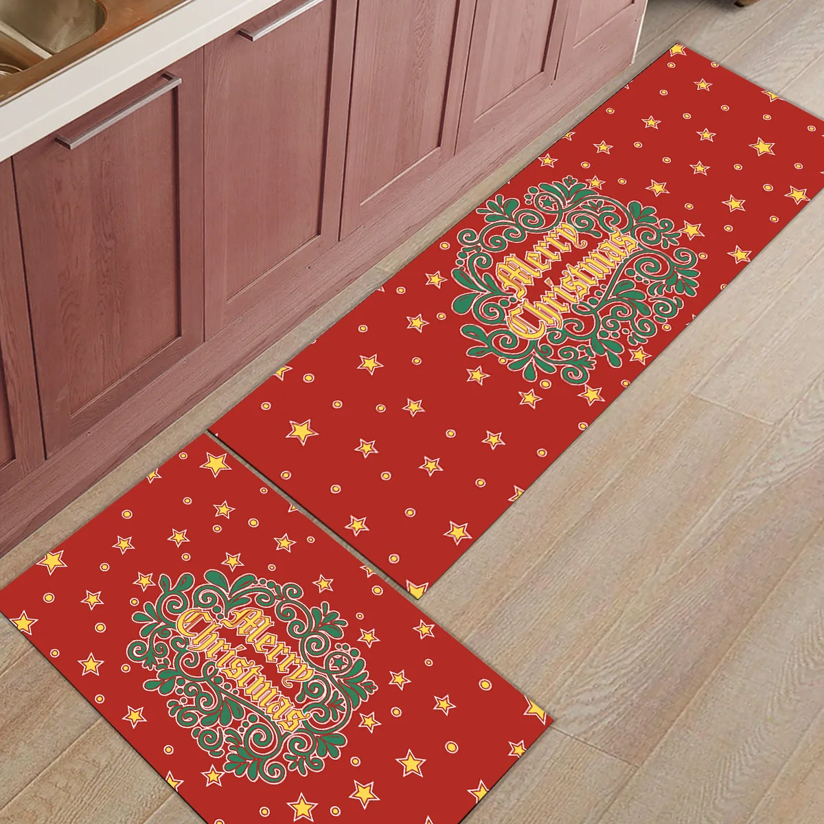 2 шт. Коврики для кухни с Рождеством красные звезды с рождественскими растениями коврики для входной двери ванной гостиной двери коврики