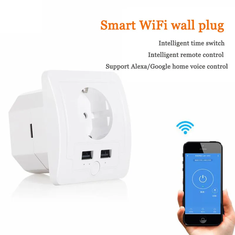 WiFi умная розетка 5 в 2.1A 2USB 16A стандарт ЕС настенная домашняя синхронизация
