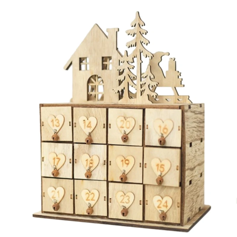 

LBER Christmas Wooden Ornaments Christmas Advent Calendar Drawer Jewelry Box for Wedding Decoration New Year's Toys Natural Craf