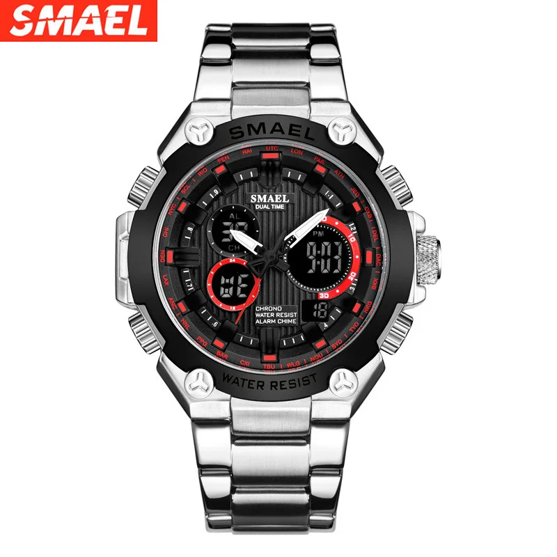 SMAEL мужской роскошный бренд часов спортивные цифровые часы кварцевые часы мужские армейские военные водонепроницаемые наручные часы Relogio Masculino - Цвет: silver red