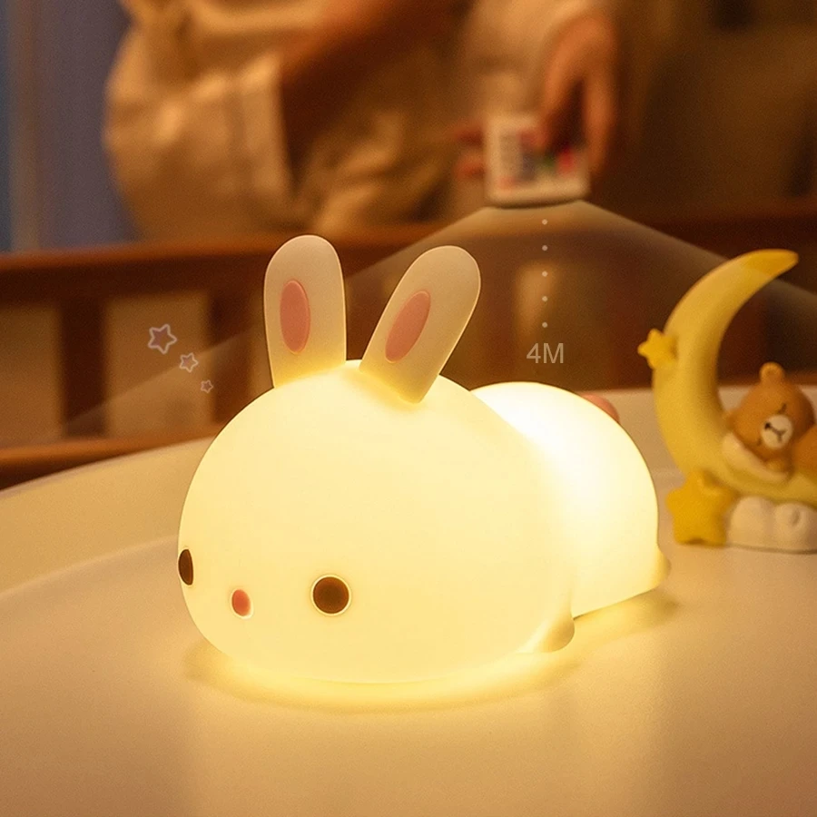 터치 센서 RGB LED 토끼 야간 조명 다채로운 USB 충전식 원격 실리콘 토끼 램프 어린이를위한 장난감 축제 선물