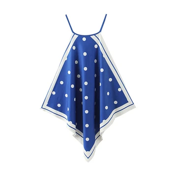 

Blue Sexy Polka Dot Printed Asymmetric Halter Blouses Fashion Sleeveless Female Casual Top Shirts Beach Feminino Blusas Mujer