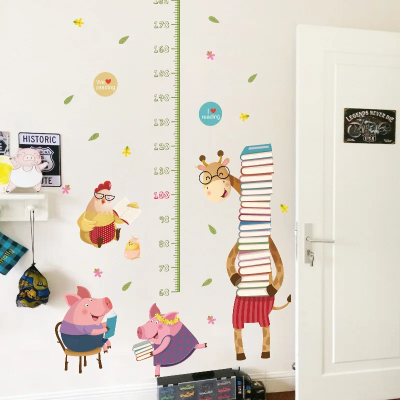 Large Fun Giraffe Piglet Chick Height Sticker for Children's Room Kindergarten Decoration Bedroom Room Chart Ruler Sticker Mural