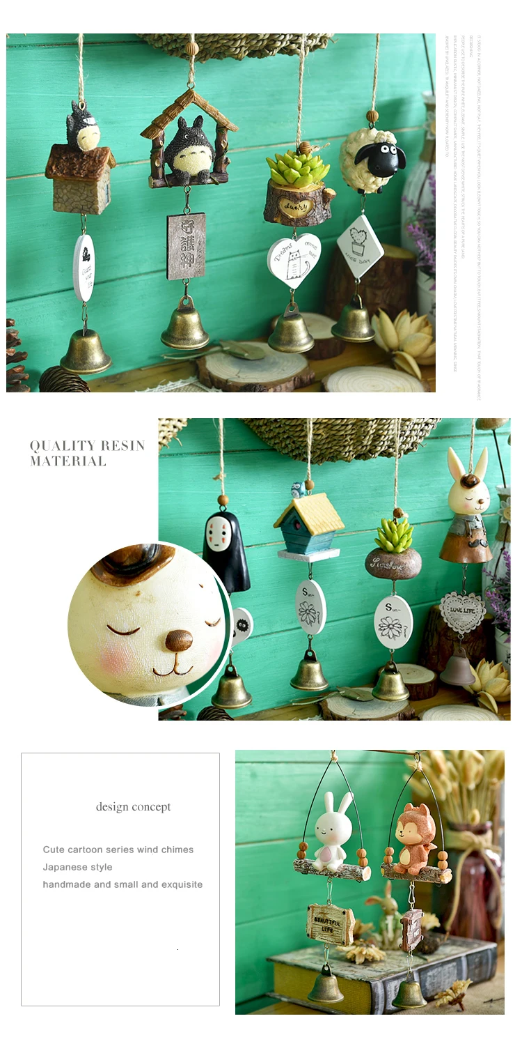 DIY Totoro wind chime, детское украшение для дома, милая Девичья комната, украшение для дома, колокольчик, подвеска, подарок на день рождения, смола, животный колокольчик s