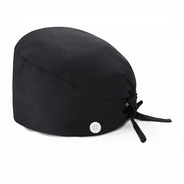Solid Scrub Cap with Buttons Bouffant Hat for Women Men Wearing Protect Ears Work Hat Huniform Accessories gorro medico mujer D