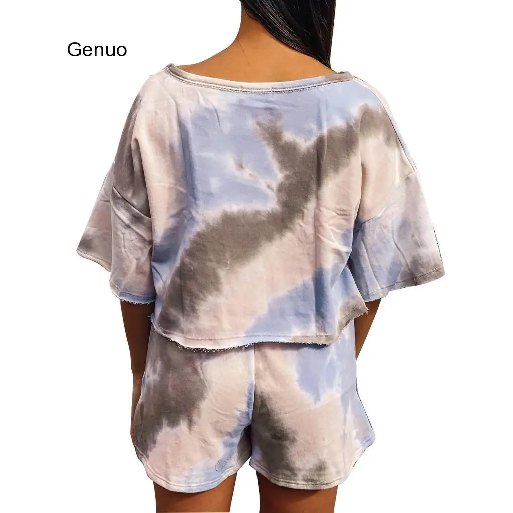 2020 New Tie Dye Printed Women Pajamas Sleeve Tops And Pants Hooded Pijamas Feminino Set Nightwear Casual Sleepwear Nightwear