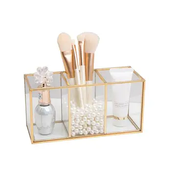 

Transparent Glass Makeup Brush Storage Box Luxury Cosmetics Storage Box Container Fashionable And Luxury