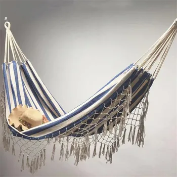 

Canvas Hammock Individual Tassel Hanging Hammock Boho Canvas Cotton Hammock for Camping Outdoor Patio Garden Backyard