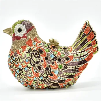 

Latest Women Evening Party Bag Colorful Diamonds Purse Handbag Animal Bird Handmade Bridal Purses Clutch Purse Designer Bags
