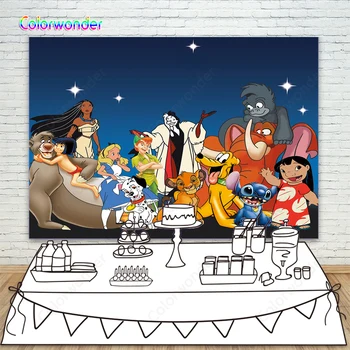 

Lilo Stitch Cartoon Movie Character Poster Photo Background Star Night Baby Shower Photographic Backdrop Children Happy Birthday Party Cake Table Decoration Supplies Banner Photo Studio Props