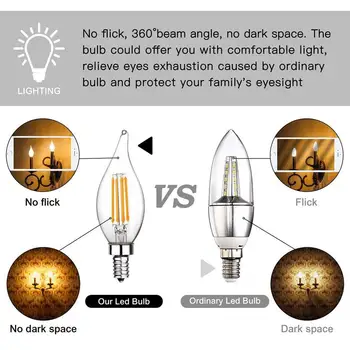 

E12 LED Candlestick Bulb 60W Equivalent Dimmable LED Chandelier Bulb 6W 2700K Warm White 550LM CA11 Flame Pointed Candle Bulb wi