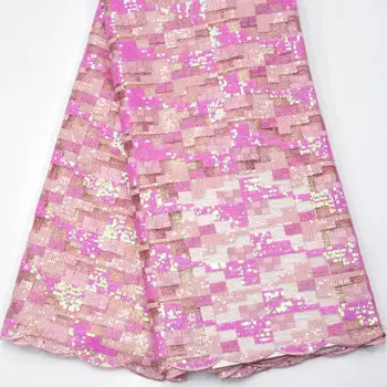 

5 yards Pink African Handcut Organza Lace fabric with sequins shine and shiny Nigerian French sewing clothes high quality mv070
