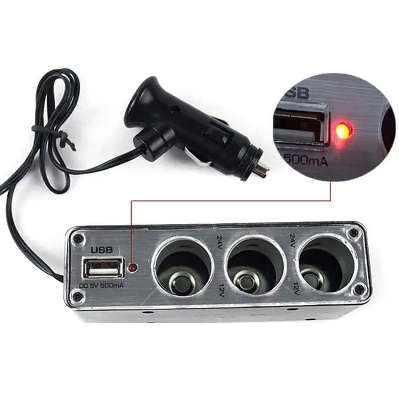 3 способа мульти разветвитель автомобильного прикуривателя USB штепсельное зарядное устройство DC 12 V/24 V тройной адаптер с USB портом B88