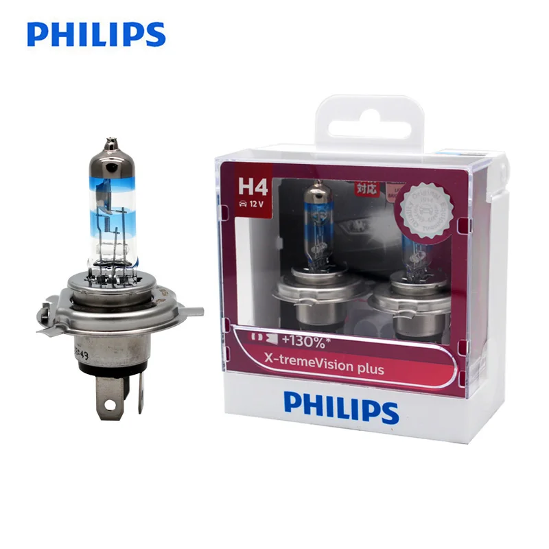 Автомобильные галогенные фасветильник Philips H4 9003 HB2 X-treme Vision Plus яркий белый свет Hi/lo