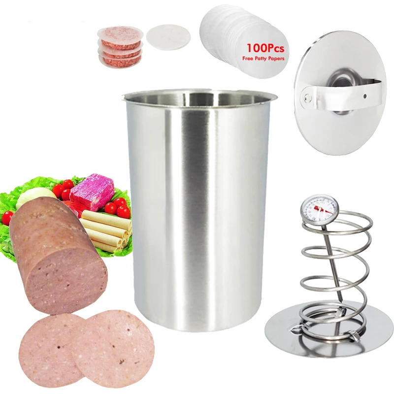 

304 Stainless Steel Ham Press Maker Machine Hamburger Making For Meat Poultry Cooked Tools With 100 Pcs Patty Papers Thermometer