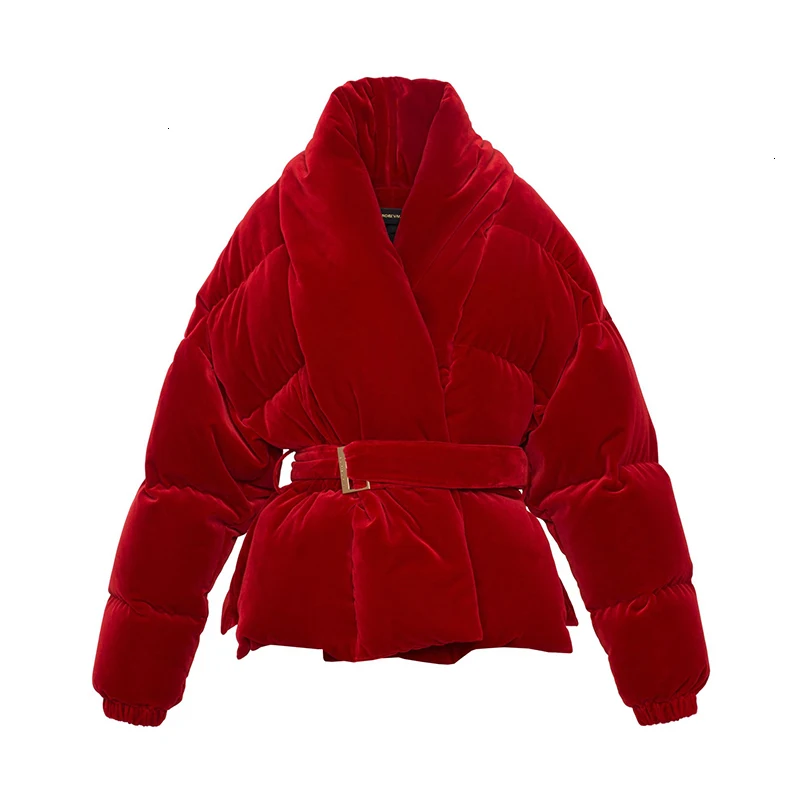 Новая зимняя модная женская одежда хлопковая стеганая одежда винно-красного цвета пояс с регулируемой талией F749 - Цвет: red